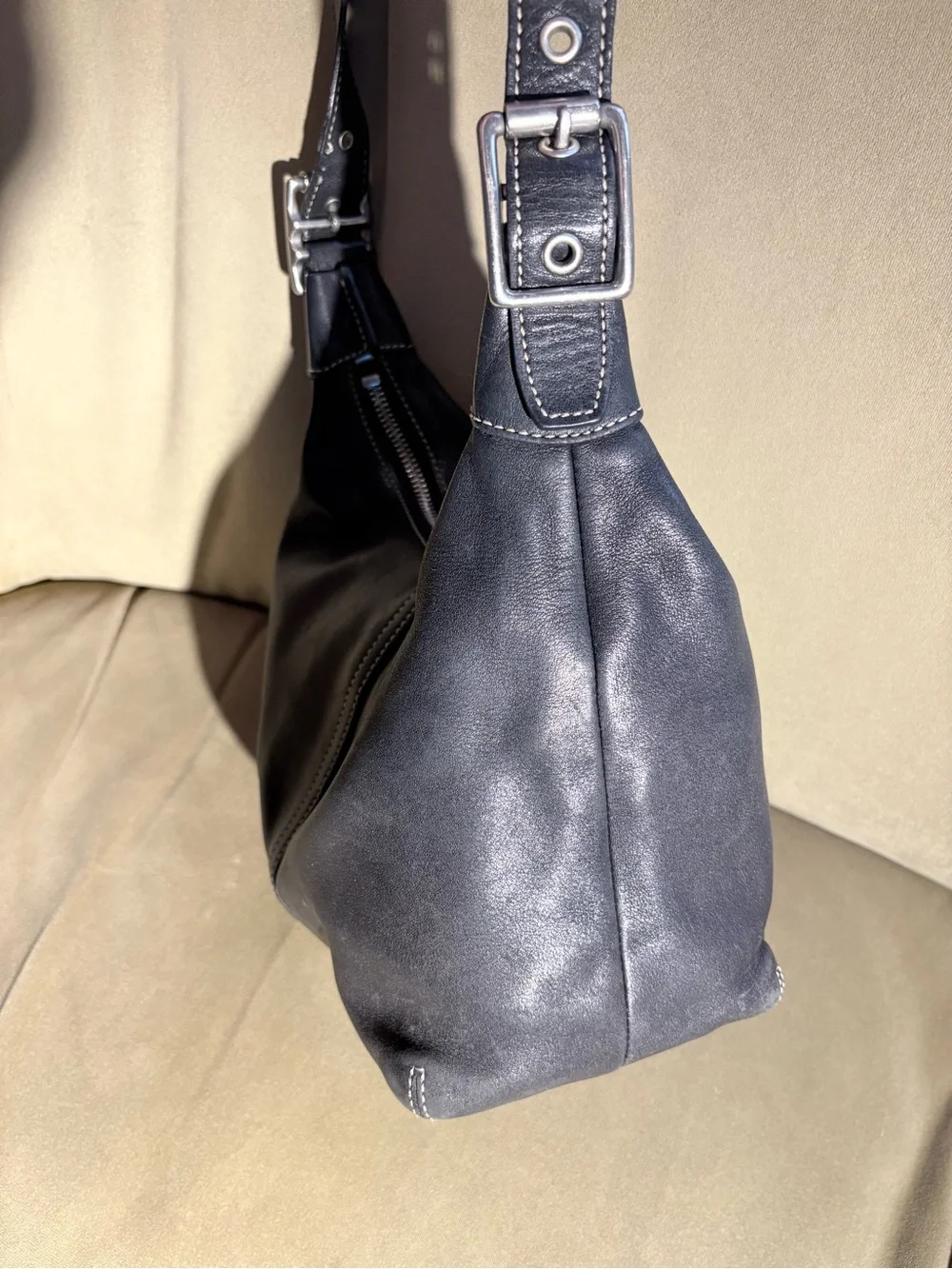 COACH Medium Hobo Leather Shoulder Crossbody Bag in Black with Silver Hardware